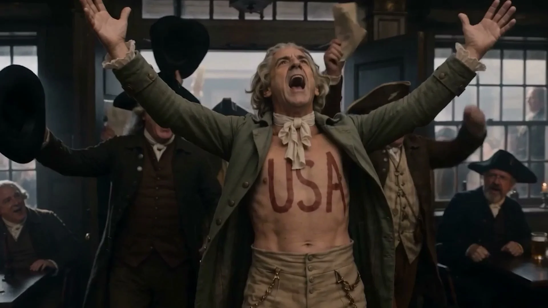 George Washington celebrating in Slapbox’s Rap Fathers film